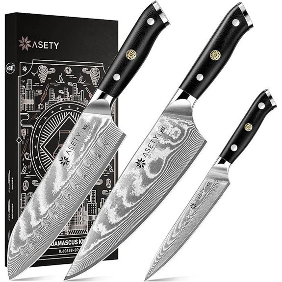 Damascus Kitchen Knife Set 3 pcs with VG10 Steel
