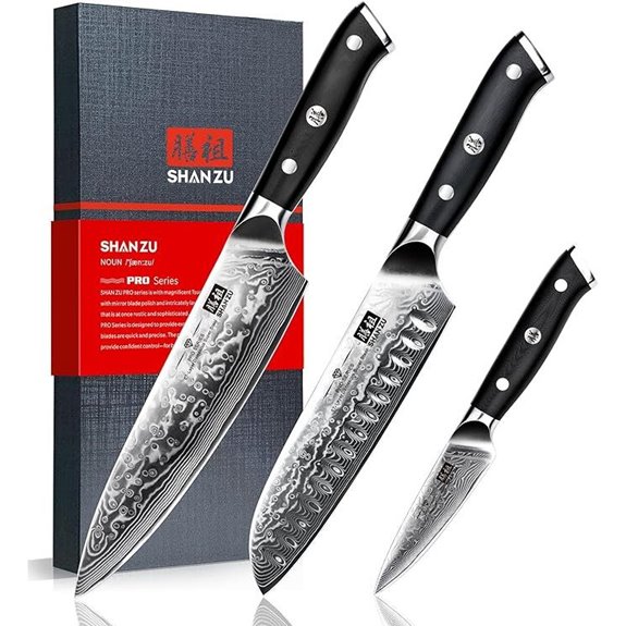 Damascus Knife Set 3-Piece Japanese High Carbon Kitchen