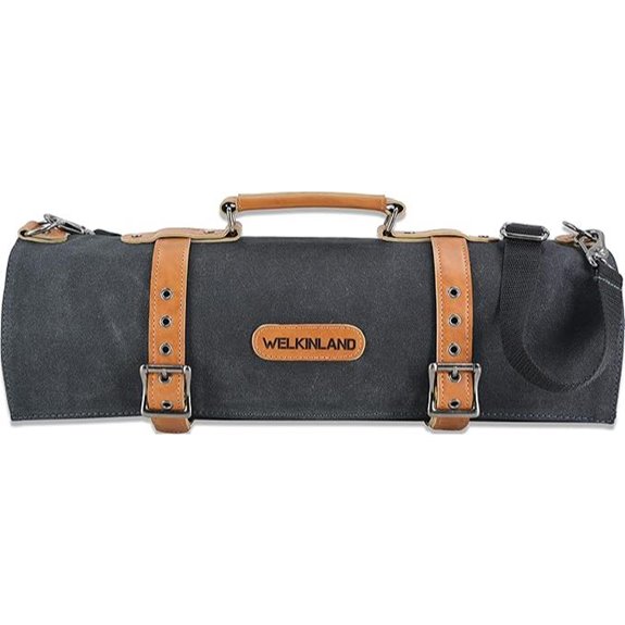 WELKINLAND 14-Pocket Waxed Canvas Knife Roll Bag