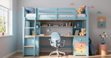 top kid bunk bed desks